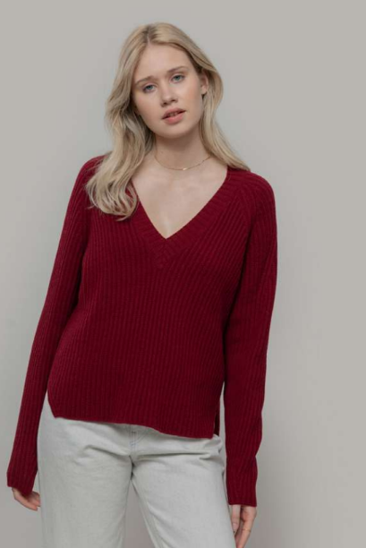 Pull col V - Manon red vinaccia