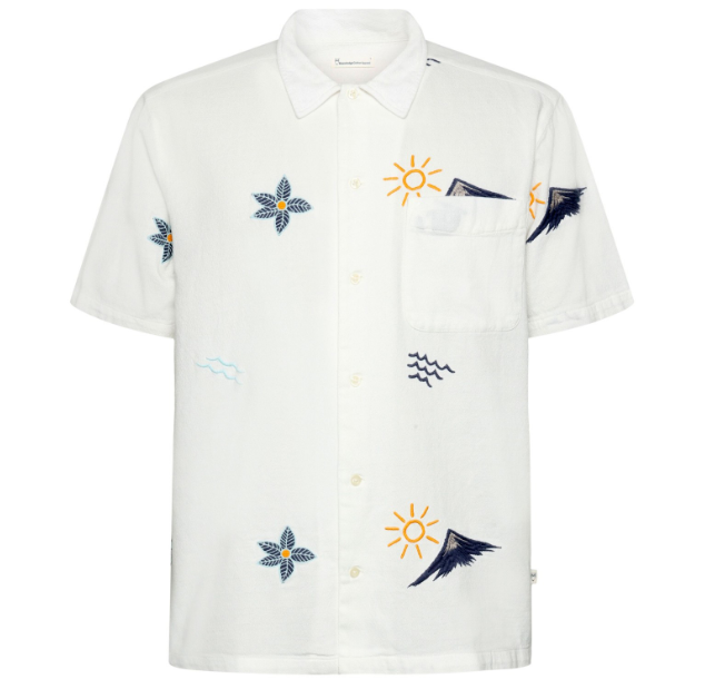 Chemise à la coupe droite avec broderies estivales - Egret